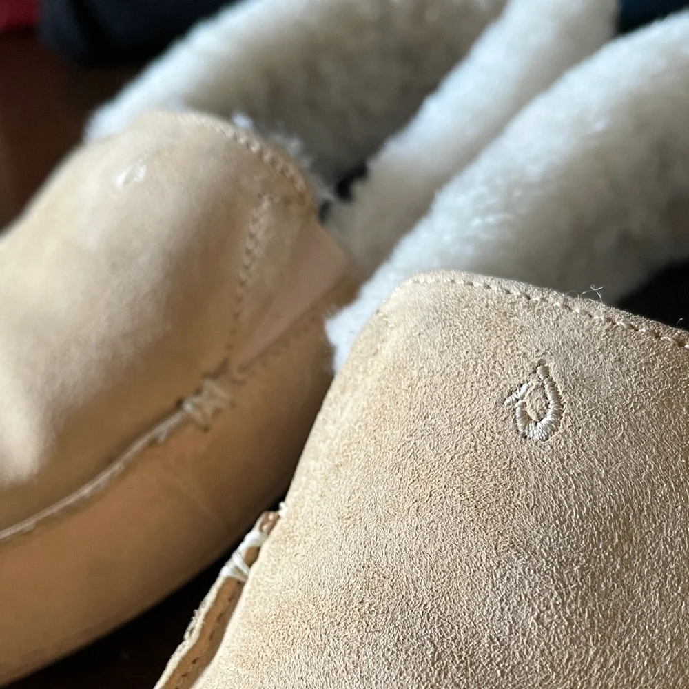 OluKai Women's Tan Suede Moccasins with Cream Fleece Lining - Picture 3 of 6
